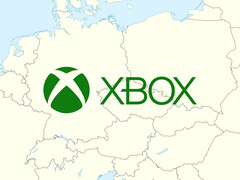 Mapa da Europa Central com o logotipo do Xbox (Fonte da imagem: Microsoft Gaming, Wikimedia Commons: Dados do World Data Base II com edições)