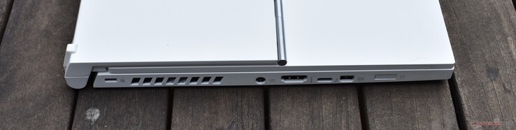 Esquerda: Fechadura Kensington, fonte de alimentação, HDMI, Thunderbolt 3, Mini DisplayPort