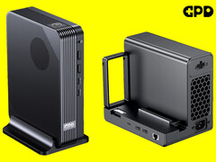 O MCIO 8i promete uma largura de banda bidirecional de 512 Gbps. Na foto: o novo mini PC (à esquerda) e a eGPU (à direita) da GPD (editado).