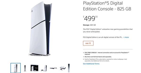 A Sony não vende mais o PS5 Digital Edition com 1TB de armazenamento no site PlayStation Direct. (Fonte da imagem: PlayStation)