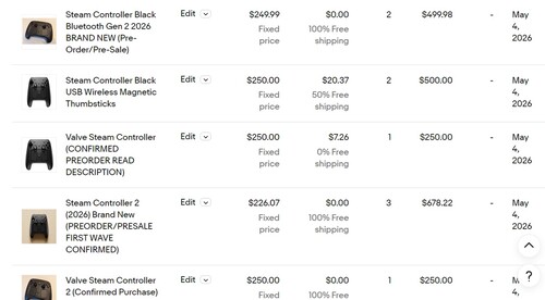 Os preços do Steam Controller no eBay são mostrados