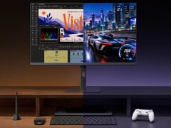 O Redmi A27U 2027 tem um preço inicial de cerca de US$ 253. Na foto: uma imagem promocional mostrando o recurso de modo duplo do monitor.