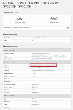 Ryzen 9 5900HS. (Fonte de imagem: Geekbench)