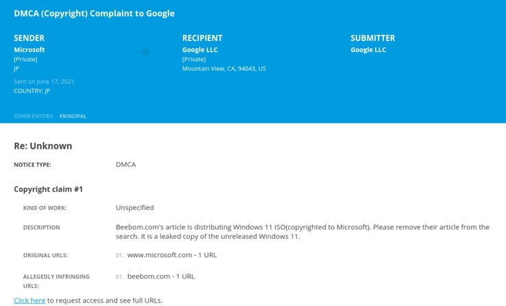 A Microsoft emitiu um aviso de decolagem DMCA para o Google. (Imagem: Fósseis)