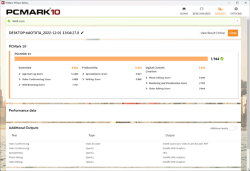 PCMark 10 em operação com bateria