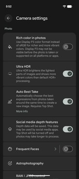 Configurações da câmera: Foto contd.