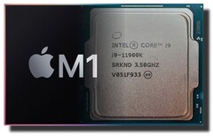 O chip Apple M1 está realmente alcançando o Intel Core i9-11900K no gráfico de desempenho de uma única linha do PassMark. (Fonte da imagem: Apple/Intel - editado)