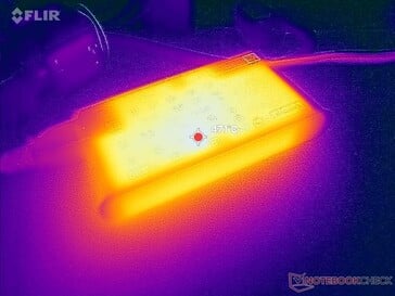 O adaptador CA pode atingir mais de 47 °C ao operar cargas exigentes