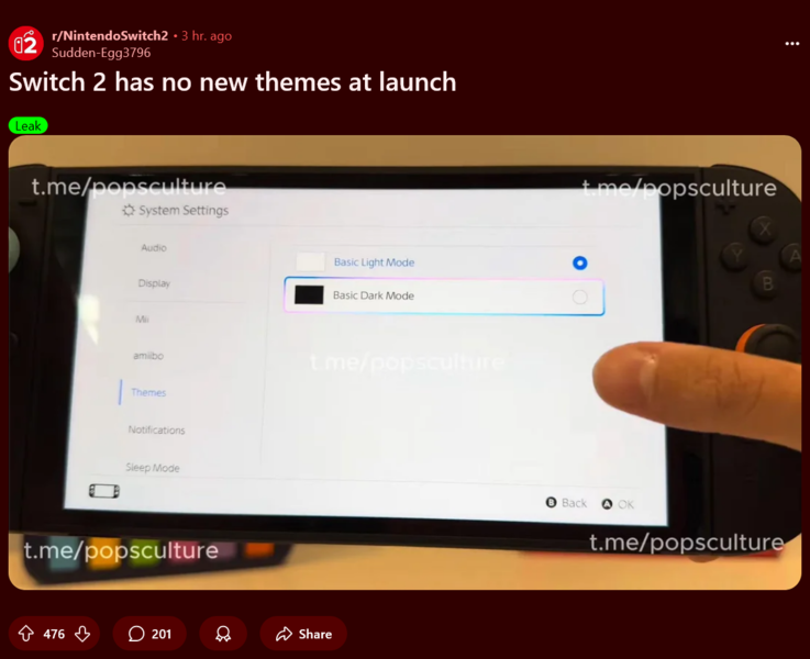Vídeo de unboxing do Nintendo Switch 2 mostrando temas (Fonte da imagem: captura de tela, subreddit do Nintendo Switch 2)