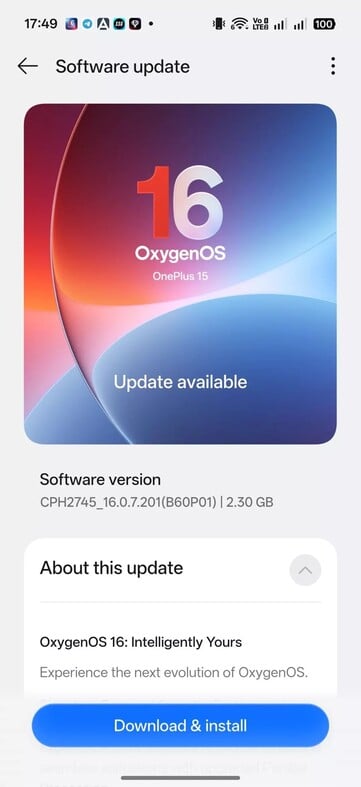 OxygenOS 16.0.7.201 OTA no OnePlus 15