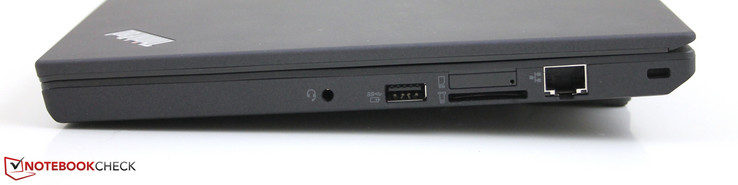 right: 3.5-mm audio combo jack, USB 3.0, SD card reader, SIM slot, Ethernet, Kensington lock