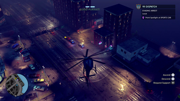 A jogabilidade de perseguição de helicóptero acrescenta verticalidade e urgência às patrulhas noturnas (Fonte da imagem: Fallen Tree Games)