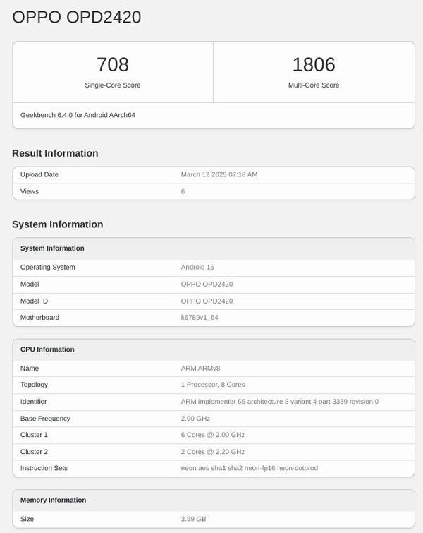 Oppo Pad SE aparece no Geekbench. (Fonte da imagem: Geekbench)