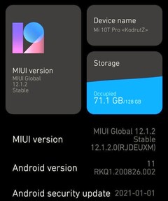 Xiaomi Mi 10T Pro versão firmware neste momento, Android 11 com MIUI 12.1.2 bugs (Fonte: Própria)