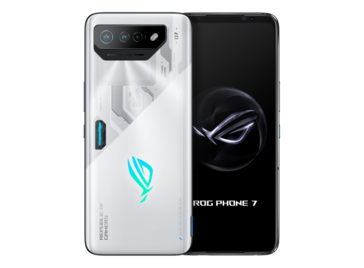 O ROG Phone 7 vem em Storm White com um sólido logotipo RGB.