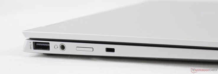 Esquerda: USB-A 3.1 Gen. 1, áudio combinado de 3,5 mm, slot Nano-SIM, slot HP DriveLock