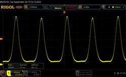 PWM no brilho mínimo com a função 480 Hz ativada (amplitude: 14,56%)