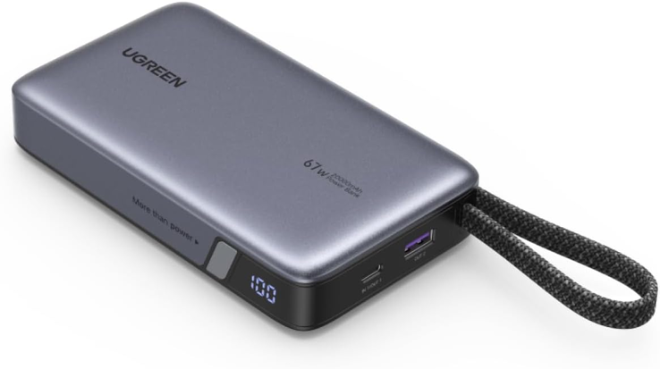 O Ugreen Nexode Power Bank 20000mAh 67W com cabo USB-C integrado. (Fonte da imagem: Ugreen, editado)