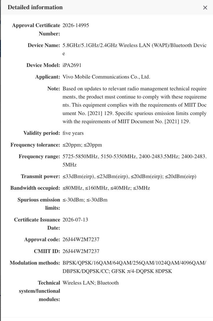 Um novo dispositivo recebeu a certificação SRRC; espera-se que seja um tablet iQoo compacto.