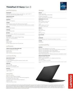 Especificações do Lenovo ThinkPad X1 Nano G3