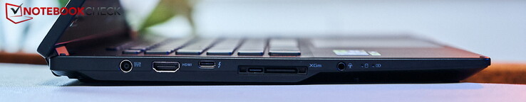 Esquerda: entrada CC, HDMI 2.1, Thunderbolt4/USB-C com PD e DP, interface móvel ROG XG com USB Type-C 3.2 Gen2