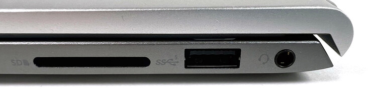 Direita: 1x leitor de cartão SD, 1x USB 3.1 Tipo A (Gen 1), 1x porta de áudio de 3,5 mm (combo)