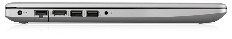 Lado esquerdo: Fonte de alimentação, Gigabit Ethernet, HDMI, 2x USB 3.2 Gen 1 (Tipo A), áudio combinado