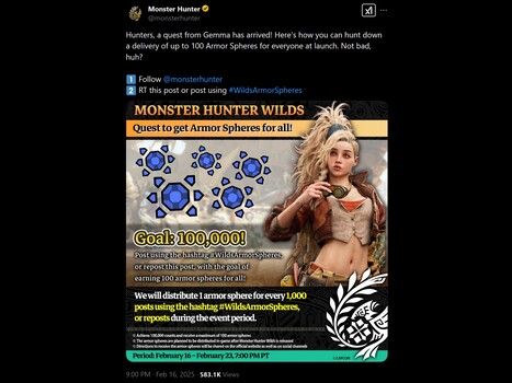 Postagem do concurso Monster Hunter Wilds no X (Fonte da imagem: Conta oficial do Monster Hunter Wilds X)
