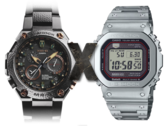 O novo vazamento do Casio MR-G sugere um cruzamento entre esses dois mundos. Na foto - O Casio MRG-G1000HT-1A à esquerda, um "X" no meio, e o Casio MRG-B5000 G-Shock quadrado à direita. (Fonte da imagem: Casio - Editado)