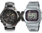 O novo vazamento do Casio MR-G sugere um cruzamento entre esses dois mundos. Na foto - O Casio MRG-G1000HT-1A à esquerda, um "X" no meio, e o Casio MRG-B5000 G-Shock quadrado à direita. (Fonte da imagem: Casio - Editado)