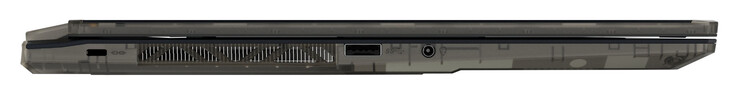 Lado esquerdo: espaço para uma trava de cabo, USB 3.2 Gen 1 (USB-A), porta combinada de áudio