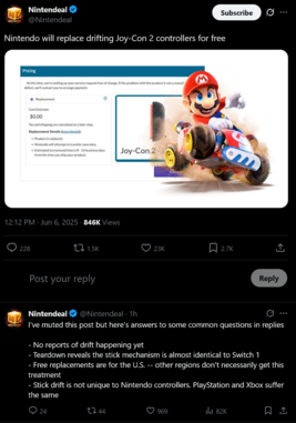 Cobertura da garantia da Nintendo para Joy-Cons do Switch 2 (Fonte da imagem: captura de tela, conta Nintendeal X)