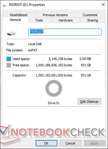 O espaço utilizável real é de 931 GB