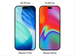 Ilha dinâmica do iPhone 17 Pro em comparação com o iPhone 18 Pro.