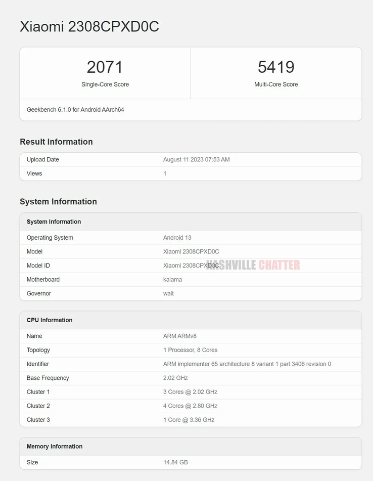 Um dos novos registros mais impressionantes do suposto Fold 3 no Geekbench. (Fonte: Geekbench via Nashville Chatter)