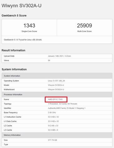 EPYC 7543. (Fonte de imagem: Geekbench)