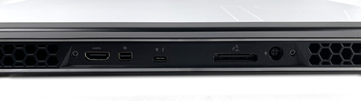 Voltar: HDMI 2.1, Mini DisplayPort 1.4, USB-C 3.1 Gen. 2 com Thunderbolt 3, Porta Amplificadora de Gráficos Alienígenas, fonte de alimentação