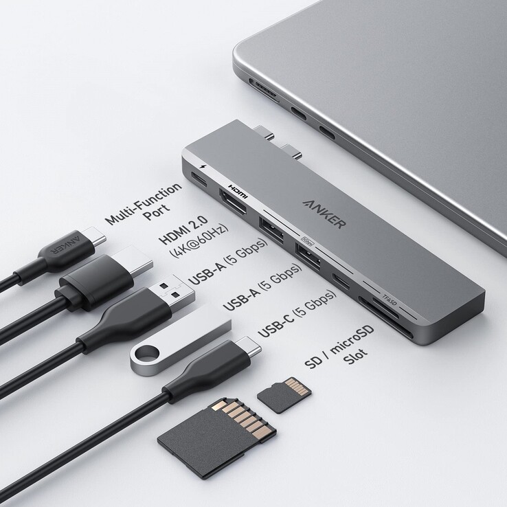 O hub USB-C Anker 547 atualizado (7 em 2, para MacBook, cinza). (Fonte da imagem: Anker)