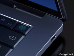 Os laptops Googlebook serão equipados com processadores Intel Qualcomm e MediaTek. Na foto: uma renderização promocional de um laptop com a marca Google.
