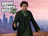 Maquete do personagem Hogwarts Legacy em GTA 5 (Fonte da imagem: Warner Bros. Entertainment, Rockstar Games com edições)