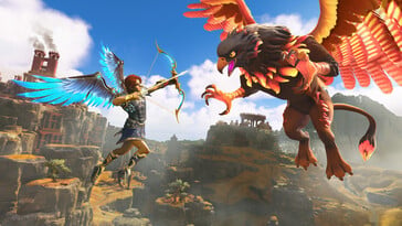 Uma imagem mostrando uma criatura mitológica em Immortals Fenyx Rising.