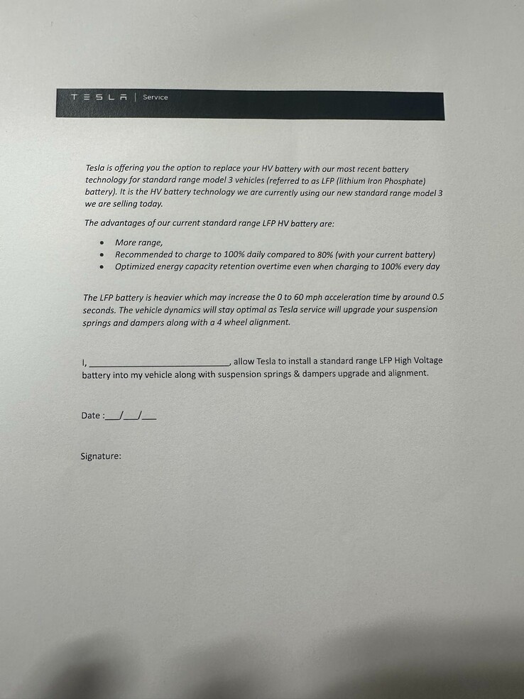 Oferta de substituição da garantia da bateria LFP da Tesla para o Modelo 3