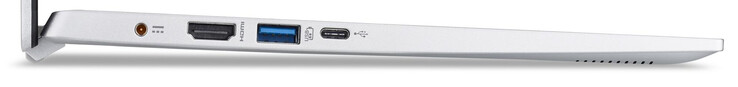 Lado esquerdo: tomada, porta HDMI, porta USB 3.2 Gen 1 (Tipo A), porta USB 3.2 Gen 1 (Tipo C)