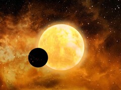 Ilustração de um artista mostrando uma estrela e um exoplaneta.