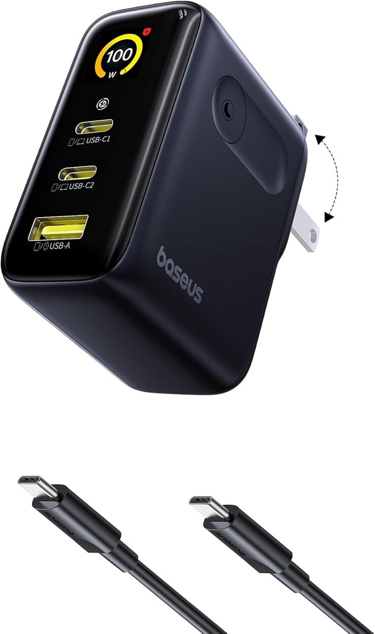 O carregador rápido com tela digital PicoGo AE21 2C+U 100W. (Fonte da imagem: Baseus)