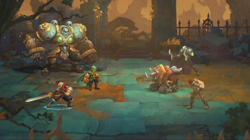 Uma imagem mostrando uma batalha em Battle Chasers: Nightwar.