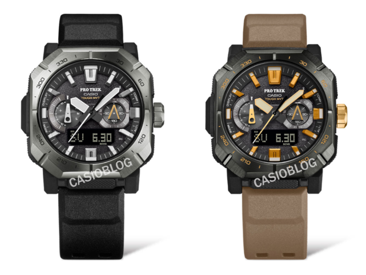 Os relógios Casio PRWB1000-1 (esquerda) e PRWB1000-5 (direita). (Fonte da imagem: Casioblog, editado)