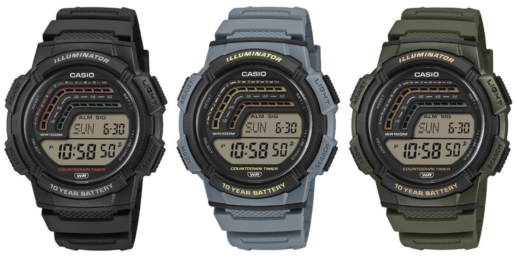 Da esquerda para a direita: os relógios Casio WS-1800-1AV, WS-1800-2AV e WS-1800-3AV. (Fonte da imagem: Casio)