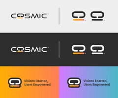 A System76 apresenta o logotipo de seu Cosmic Desktop em diferentes variações (Imagem: System76).