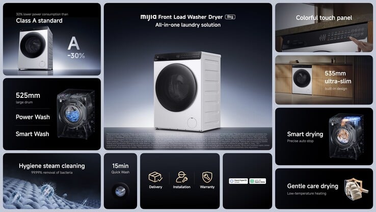 A máquina combinada de 8KG tem total integração com o aplicativo Xiaomi Home para monitoramento remoto, programas personalizados 